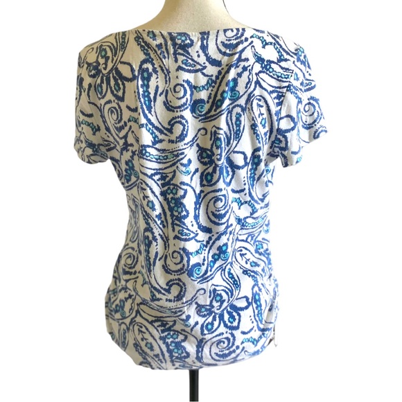 CHAPS RALPH LAUREN SHORT SLEEVE FLORAL TOP WITH SIDE DRAW STRINGS - Picture 8 of 10